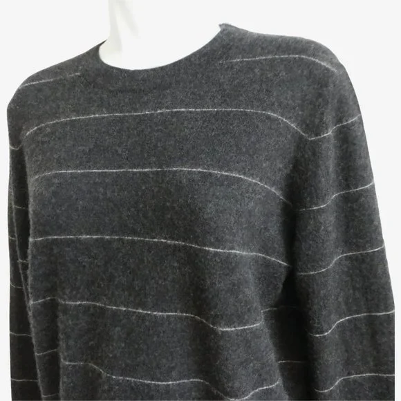 CaSHMeRe Vince Fitted Crew Neck Sweater Striped Heather Charcoal Dove Oat M